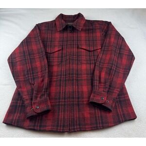 Woolrich Shirt Jacket Womens M Black Red Plaid Full Zip Flannel Wool Blend